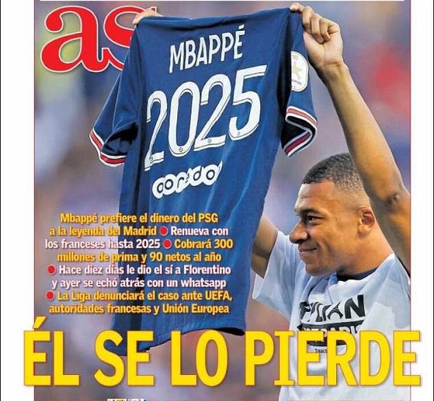 La revista española AS afirmó que Mbappé 