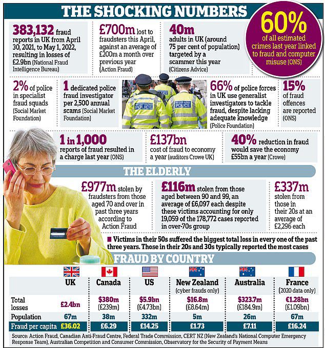 Gran Bretaña se ha convertido en la capital mundial del fraude, con pérdidas que ascienden a casi 3.000 millones de libras anuales, según reveló hoy la investigación del Daily Mail.  En la imagen: el tamaño de la caja en números